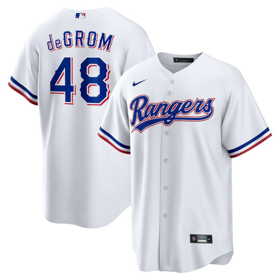 Men Texas Rangers 48 Jacob deGrom Nike White Home Replica Player MLB Jersey